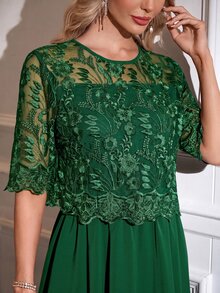 SHEIN Clasi 女款蕾絲荷葉邊休閒派對洋裝 - 墨綠色 - 查看 9
