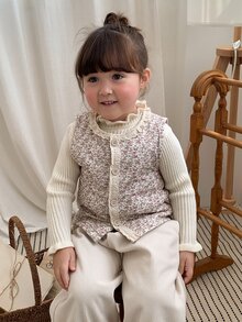 DAZY Infant Girl Floral Print Casual Layering Versatile Autumn/Winter Top - Beige - View 3
