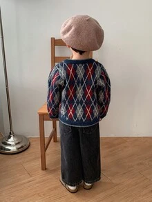 DAZY Infant Boys Casual Plaid Long Sleeve Korean Style Autumn/Winter Cardigan - Grey - View 2