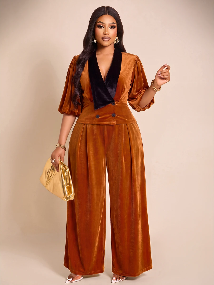 Brilight Velvet Contrast Lapel Short Sleeve Double Breasted Wrap Cropped Coat For Dinner Party Club Date Night Outfit Brown Striped Summer Elegant Mature