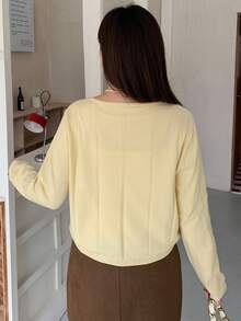 Dazy Plus Plus Size Korean Style Spring/Autumn Jacquard Button Long Sleeve Knit Cardigan - Yellow - View 2