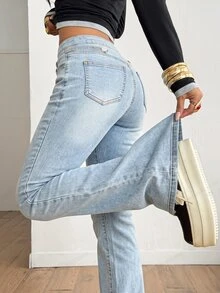 Muchica Women's Button Casual Daily Wear Denim Jeans - Medium Wash - View 2