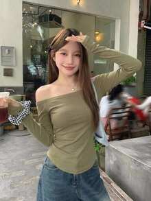 DAZY 女款方領修身性感風T恤 - 珊瑚粉 - 查看 5