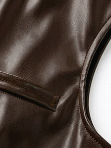 GlowEve Women's Solid Color PU Leather Casual Versatile Daily Jacket - Coffee Brown - View 4