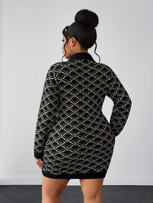 Maweii Women Elegant, Retro,Sexy, Floral Patterns,Mini Knitted Dress,Fitted Cut,Autumn/Winter, Halloween,Christmas,Plus Size Women's Sweater Dress - Multicolor - View 3