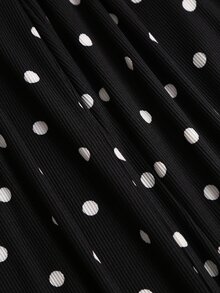 Sweetra 女款春夏秋冬黑色波點布料對比拼接設計蝴蝶結裝飾可愛兩件套，適合外出、購物、用餐 - 藍色 - 查看 12
