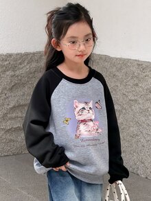 DAZY Tween Girl) Casual Colorblock Long Sleeve Sweatshirt Top Stylish Autumn Winter - Grey - View 7