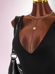 Amplova Women's Solid Color Deep V-Neck Sleeveless Sexy Bodysuit - Black - View 5
