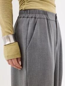 KÆRIA Hus Relaxed Wide Leg Trousers - Heritage Wool Suiting - Grey Marle - Elastic Waist, Pleated, Workwear - Grey - View 3