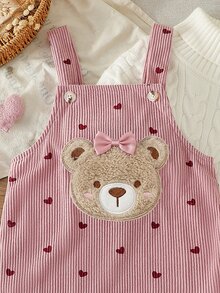 SHEIN Baby Girl Spring Autumn Cute Deer Embroidered Cami Dress Casual Outdoor - Pink - View 4
