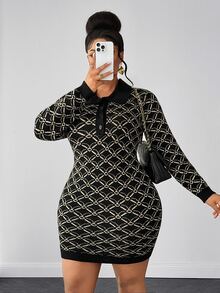 Maweii Women Elegant, Retro,Sexy, Floral Patterns,Mini Knitted Dress,Fitted Cut,Autumn/Winter, Halloween,Christmas,Plus Size Women's Sweater Dress - Multicolor - View 4
