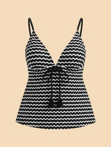 Travachic Women's Summer Beach Striped Sexy Tankini & Triangle Tankini Bottom Two-Piece Swimsuit Set - Black and White - View 3