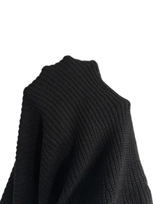 SHEIN LUNE Plus Size Women's Solid Color Stand Collar Casual Daily Knit Dress - Black - View 6