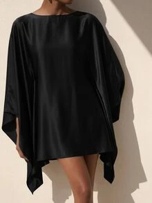 Zivah Women's Elegant Solid Color Asymmetrical Hem Vacation Dress - Black - View 11