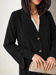 Al Najma Women's Solid Color Long Sleeve Single-Breasted Loose Fit Abaya - Black - View 3