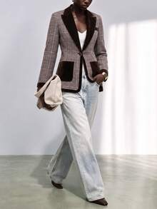 SHEIN Women's Autumn/Winter Vintage Plaid Velvet Patchwork Blazer Jacket - Multicolor - View 7