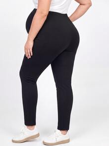 Plussiva Plus Size Maternity Solid Color Casual Everyday Pants With Pockets Fall - Black - View 2