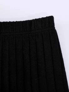 SHEIN 青少年女孩可愛蝴蝶結印花繫帶毛絨外套羅紋上衣內搭褲秋冬三件套 - 黑色 - 查看 5
