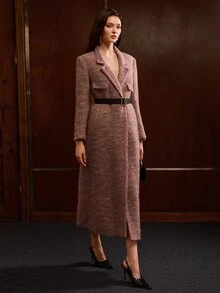 MOTF PREMIUM MANTEL WANITA MODEL MUSIM GUGUR/DINGIN DENGAN KERAH PINGGANG PAS BAHAN TWEED, PANJANG SEDANG - Purple - View 6