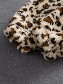SLATEMANN Men's Long Sleeve Zipper Front Leopard Print Fleece Jacket - Khaki - View 5