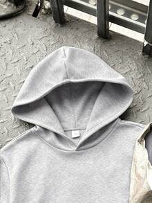 SHEIN Teen Boys Autumn Streetwear Graduation Minimalist Pullover Winter Sweatshirt,Casual College Style Comfortable Soft Fabric Basic Hooded Sweatshirt - Light Grey - View 5