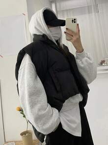 DAZY 女款純色連帽寬鬆短版運動衫 - 淺灰色 - 查看 4