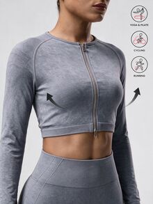 Easithlete Easithlete Women's Minimalist Zipper Cropped Long Sleeve Sports Jacket - Dusty Blue - View 1