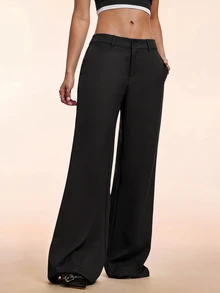 Avantive Women's Solid Color Wide Leg Loose Casual Commute Long Pants - Black - View 11