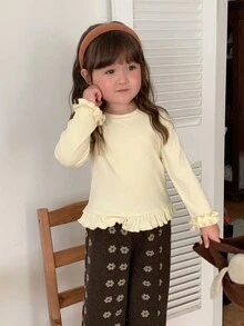 DAZY Infant Girls Round Neck Long Sleeve Casual Top - Beige - View 1