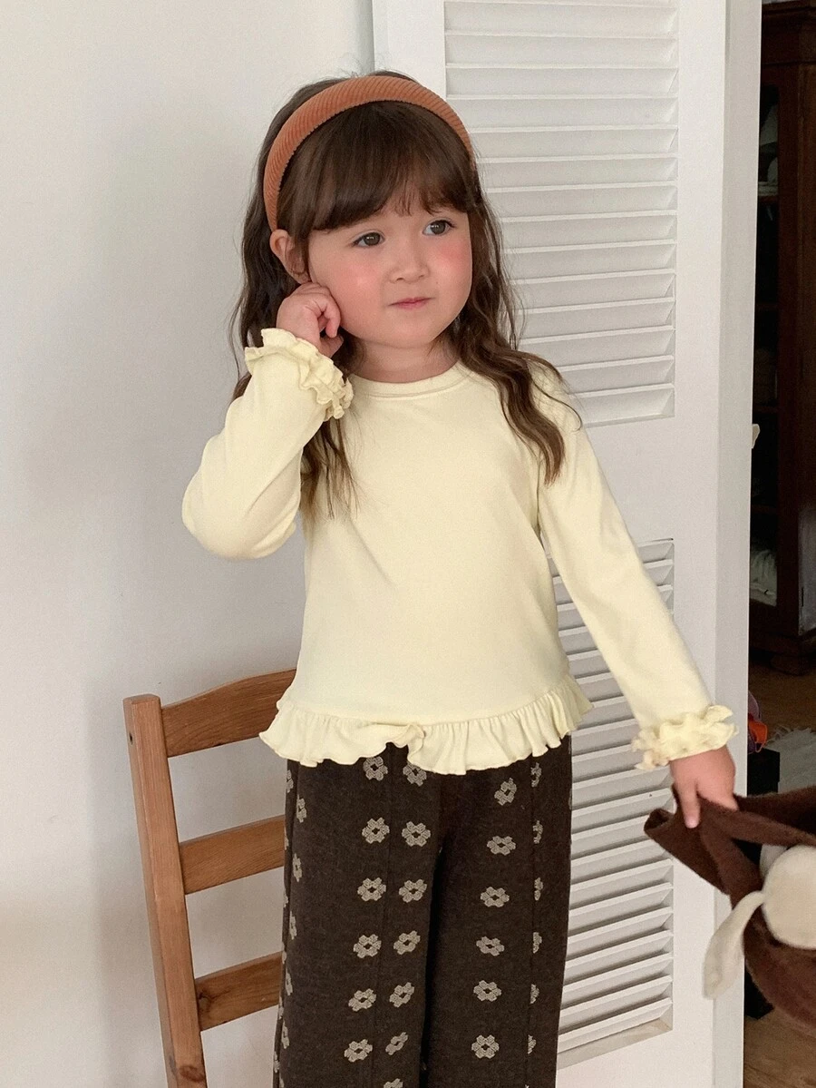 DAZY Infant Girls Round Neck Long Sleeve Casual Top - Beige - View 1
