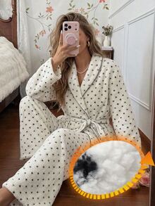 Livesso Conjunto de pijama de mujer con top de manga larga a bloques de color y pantalones largos cómodos - Blanco - Ver 1