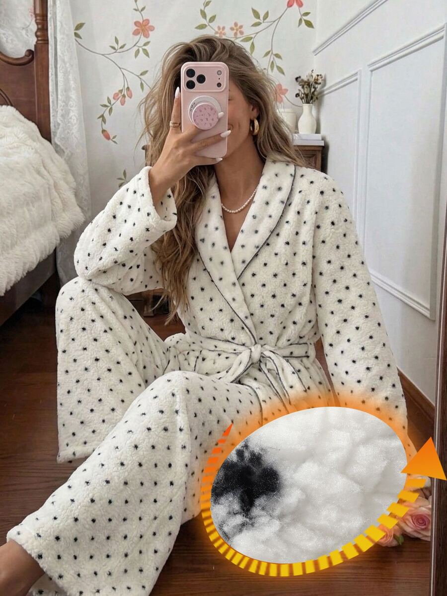 Livesso Conjunto de pijama de mujer con top de manga larga a bloques de color y pantalones largos cómodos - Blanco - Ver 1
