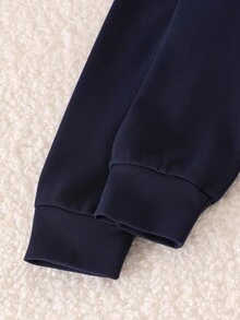SHEIN Elladie kids 女童2件套，對比色翻領騎士刺繡長袖 Polo 上衣配白色飾邊高腰百褶裙，柔軟面料，可愛校園風春夏秋季兒童套裝 - 寶藍色 - 查看 5