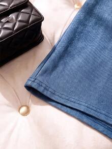 SHEIN MOD Women's Square Neck Pleated Fitted Sleeveless Casual Denim Dress - Blue - View 3