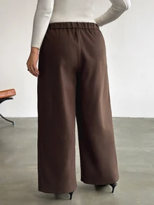 Firerie Plus Size Casual Elegant Metal Buckle Loose Pants - Brown - View 2