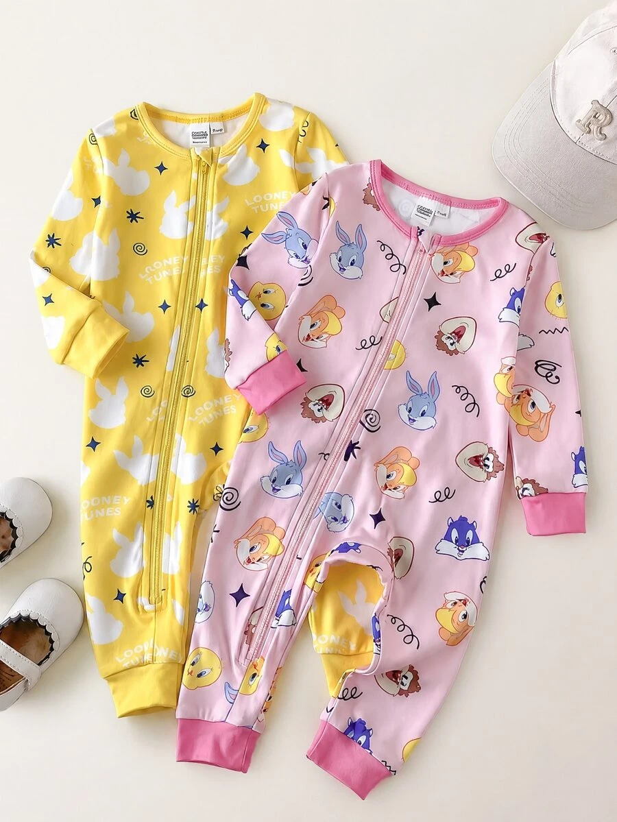 LOONEY TUNES X SHEIN قطعتان من ملابس الجمبري للبنات الرضع - متعدد الألوان - مشاهدة 1