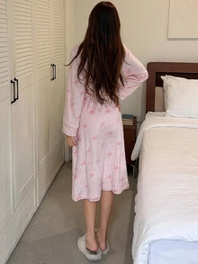 DAZY Women's Comfortable Versatile Striped Long Sleeve Soft Plush Robe - Pink - View 2