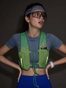 Exploreva Exploreva Women's Adjustable Placket Cropped Outdoor Vest - Green - View 2