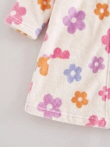 Cozy Pixies 女嬰保暖內裡連帽長袖繫腰晨袍，星星月亮圖案，厚實保暖，適合冬季，粉色毛絨女孩睡袍，秋季款 - 彩色 - 查看 7