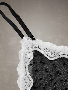 Esseday Women's Lace Patchwork Sexy Sheer Camisole Jumpsuit - Black and White - View 9