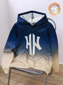 SHEIN 兒童青少年男孩休閒運動風塗鴉漸層潑墨軟綿衛衣，卡其色衛衣，Y2K上衣，適合秋季、學校、家庭聚會、度假、派對，秋季穿搭，冬季穿搭 - 彩色 - 查看 3