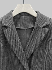 SHEIN Autumn/Winter Women's Tweed Commuter Suit Set, Waist-Cinching Blazer & Flared Pants Two Pieces Outfit, Suitable For Party, Banquet, Gathering, Professional Commute Style And More Occasions - Dark Grey - View 6