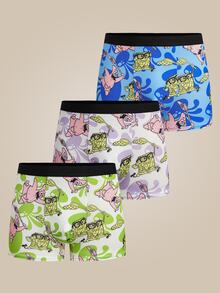 SpongeBob SquarePants | SHEIN 男士卡通印花休閒日常四角內褲 - 彩色 - 查看 1