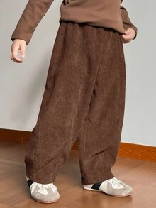 SHEIN Kids Young Boys Casual Corduroy Loose Fit Long Pants - Brown - View 2