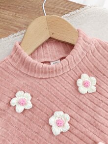 SHEIN Baby Girl Cute Autumn/Winter Versatile Polka Dot Bow Long Sleeve Sweatshirt & Elastic Waist Long Pants Set - Apricot - View 8