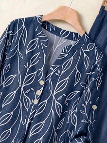Rusticease Blue Blouse Autumn Clothes For Women Fall Winter 2026 Women's Plant Print Rolled Sleeve Shirt And Long Pants Casual 2 Pieces Set 2 Pieces Set Woman - Multicolor - View 3