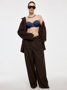 SHEIN 女款純色舒適抹胸內衣 - 藍色 - 查看 8
