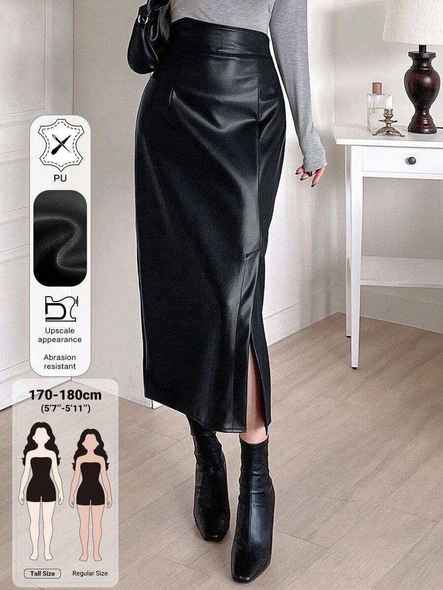 Dazy Tall Women's Long Straight PU Leather Skirt Elegant Skirt - Black - View 1