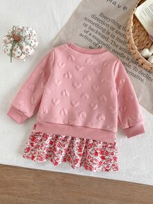SHEIN 1pc Baby Girls Sweater Dress Cute Sweet Pink Heart Embossed Cat Bow Floral Ruffle Long Sleeve Round Neck Regular Party Fall Holiday A-Line - Pink - View 2