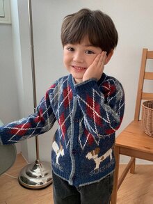 DAZY Infant Boys Casual Plaid Long Sleeve Korean Style Autumn/Winter Cardigan - Grey - View 9